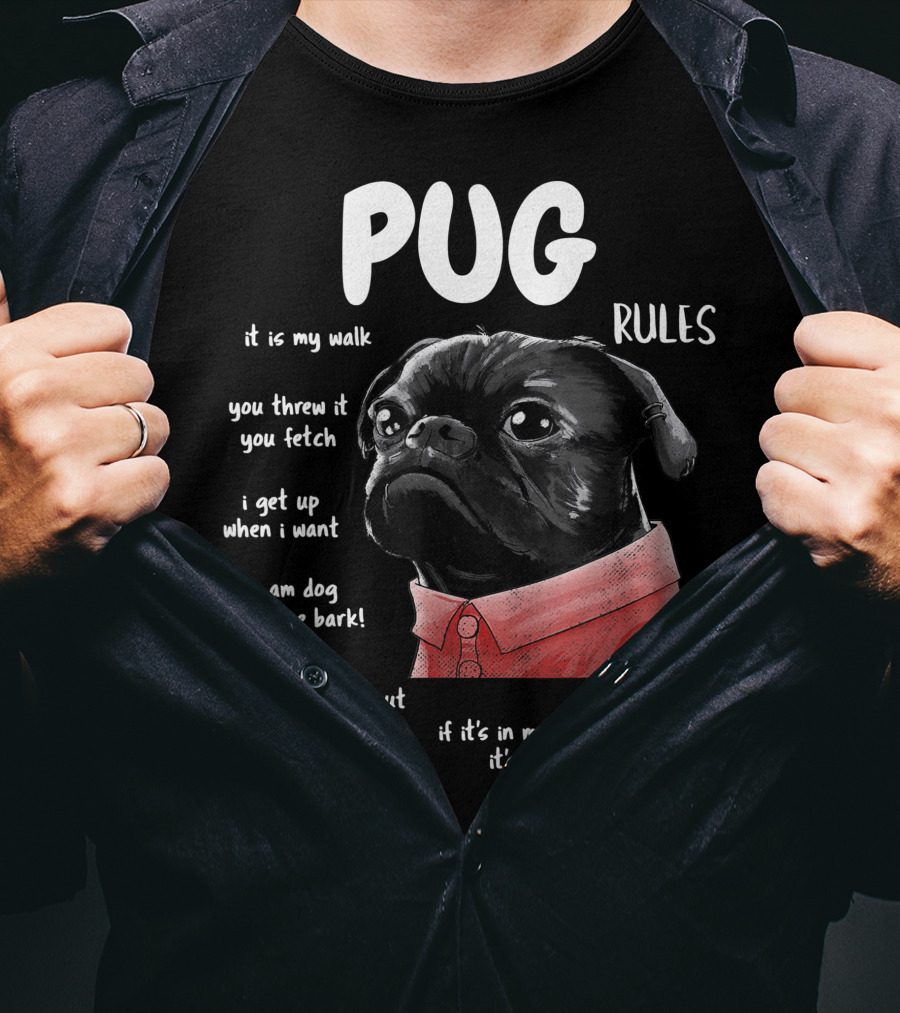 Pug Rules Funny Black Pug Christmas Shirt Phrases T-Shirt