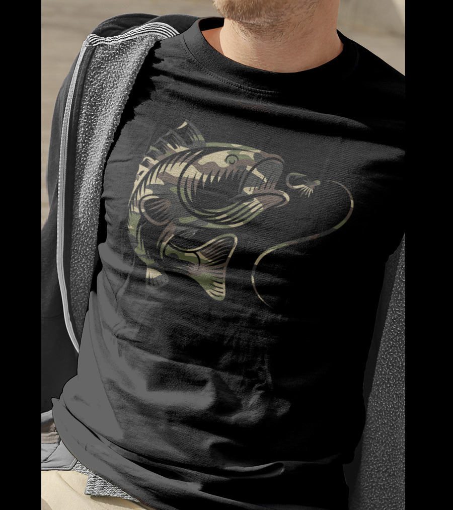Camouflage Bass Fishing Angler Camo Hook Line Fish T-Shirt