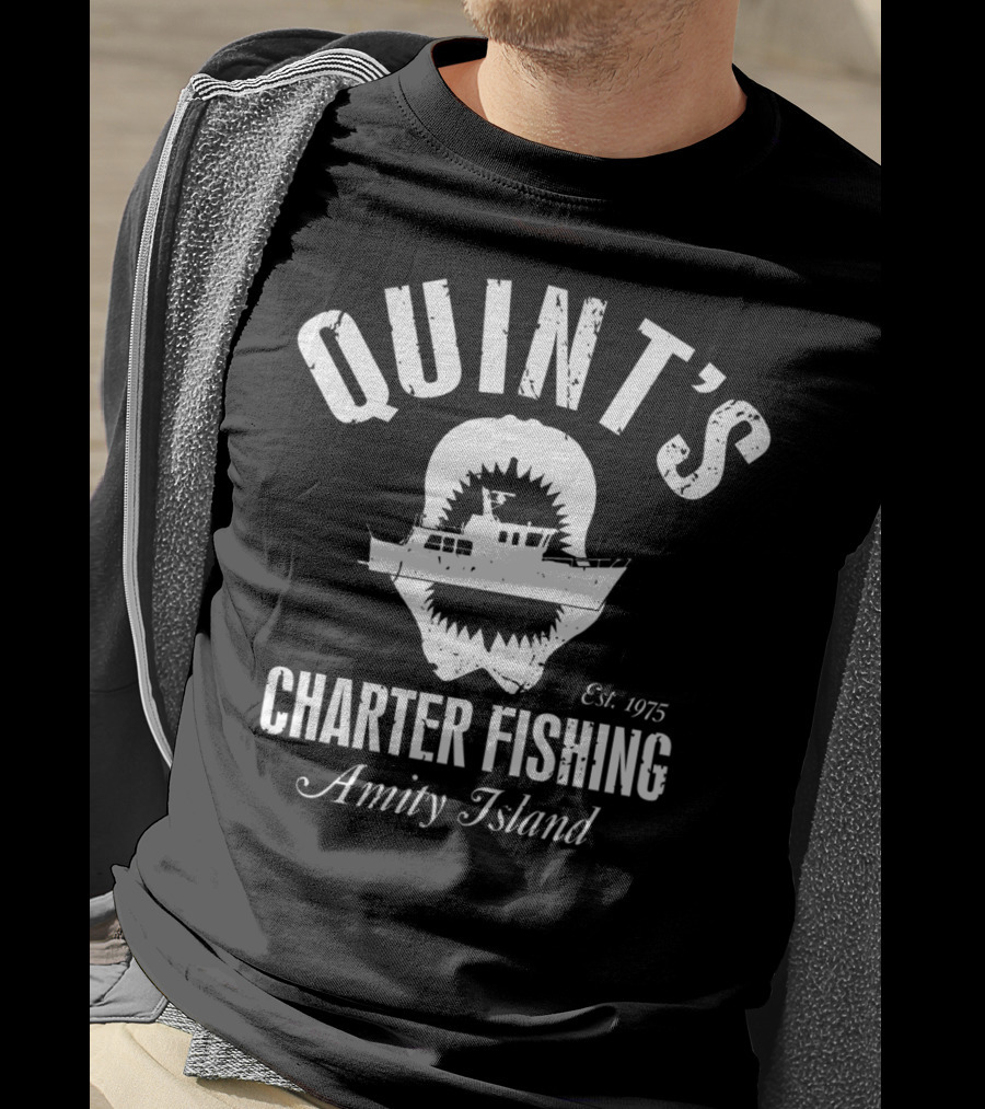 Quint's Charter Fishing Amity Island Great White Shark Est. 1975 T-Shirt