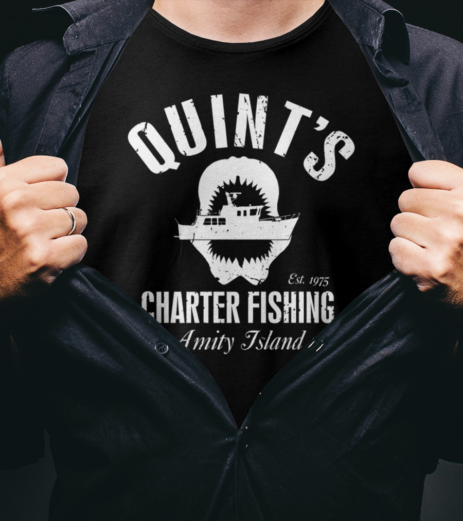 Quint's Charter Fishing Amity Island Great White Shark Est. 1975 T-Shirt