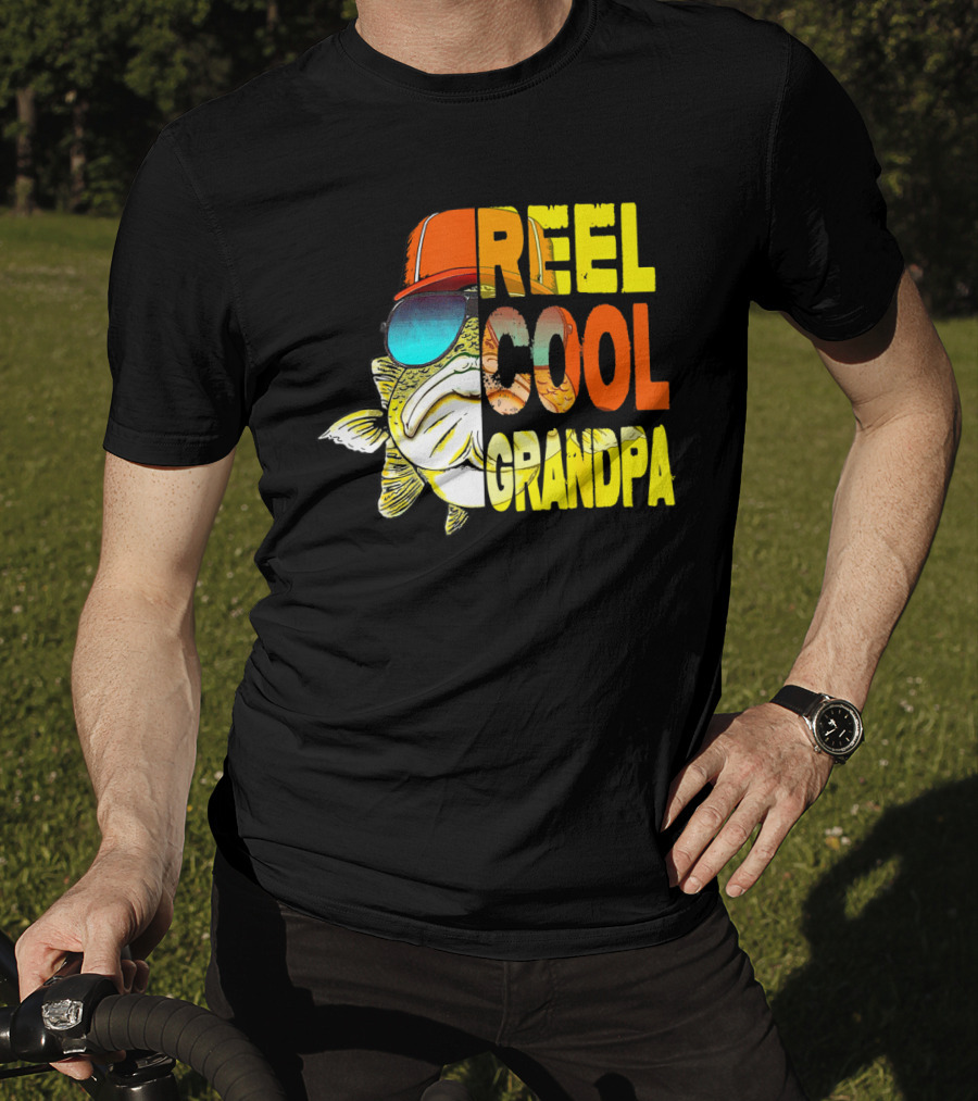 Fathers Day Reel Cool Grandpa Fish With Sunglasses And Hat T-Shirt