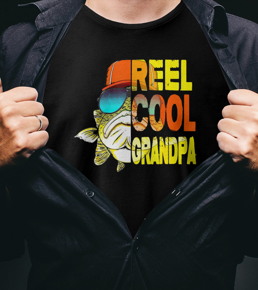 Fathers Day Reel Cool Grandpa Fish With Sunglasses And Hat T-Shirt