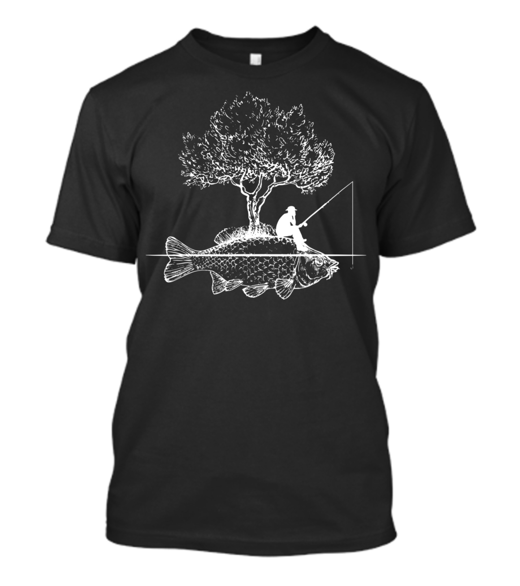 Surreal Fishing Island Carp Fisherman With Tree And Fish T-Shirt