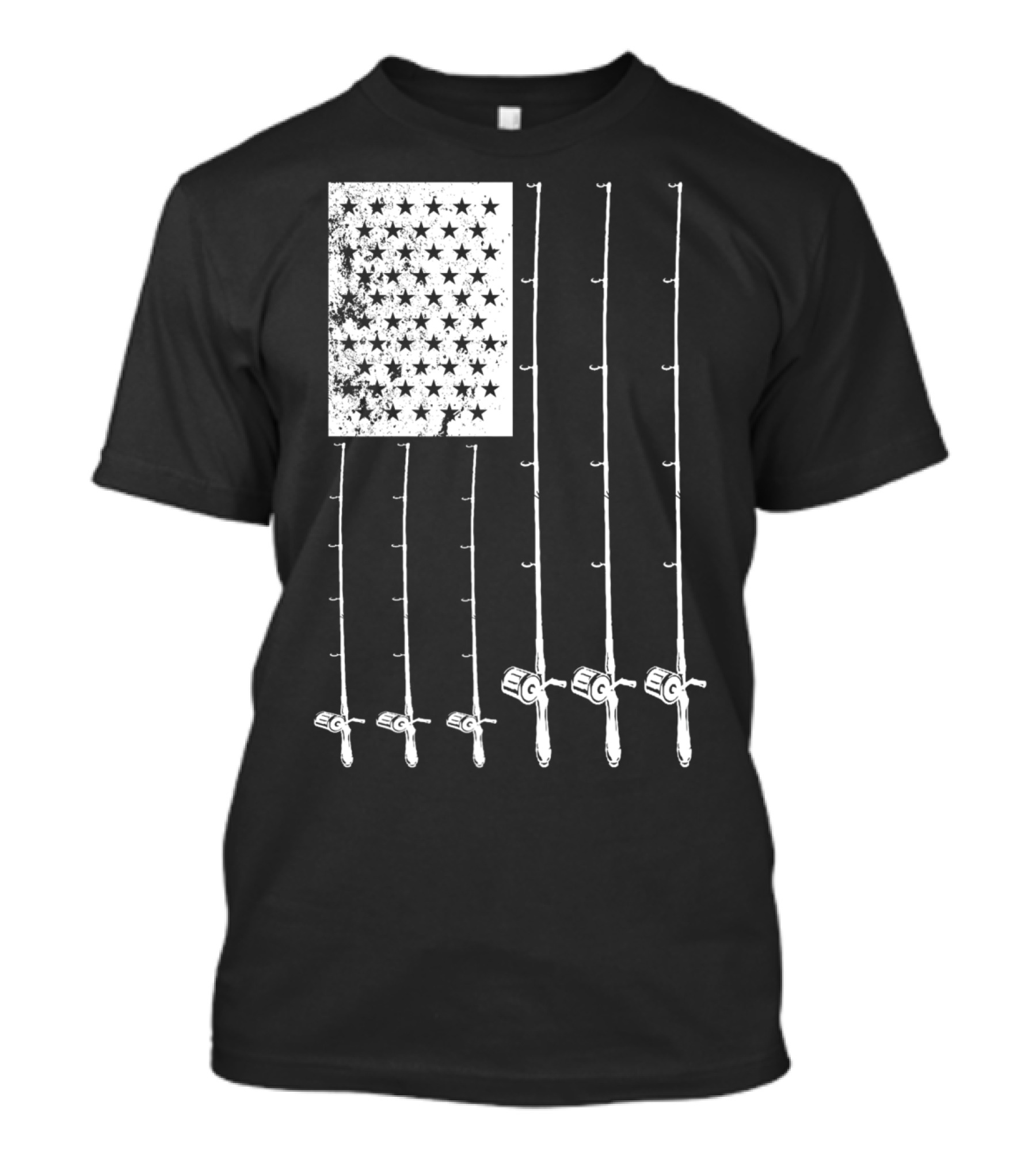 Fishing Rods American Flag Stars T-Shirt