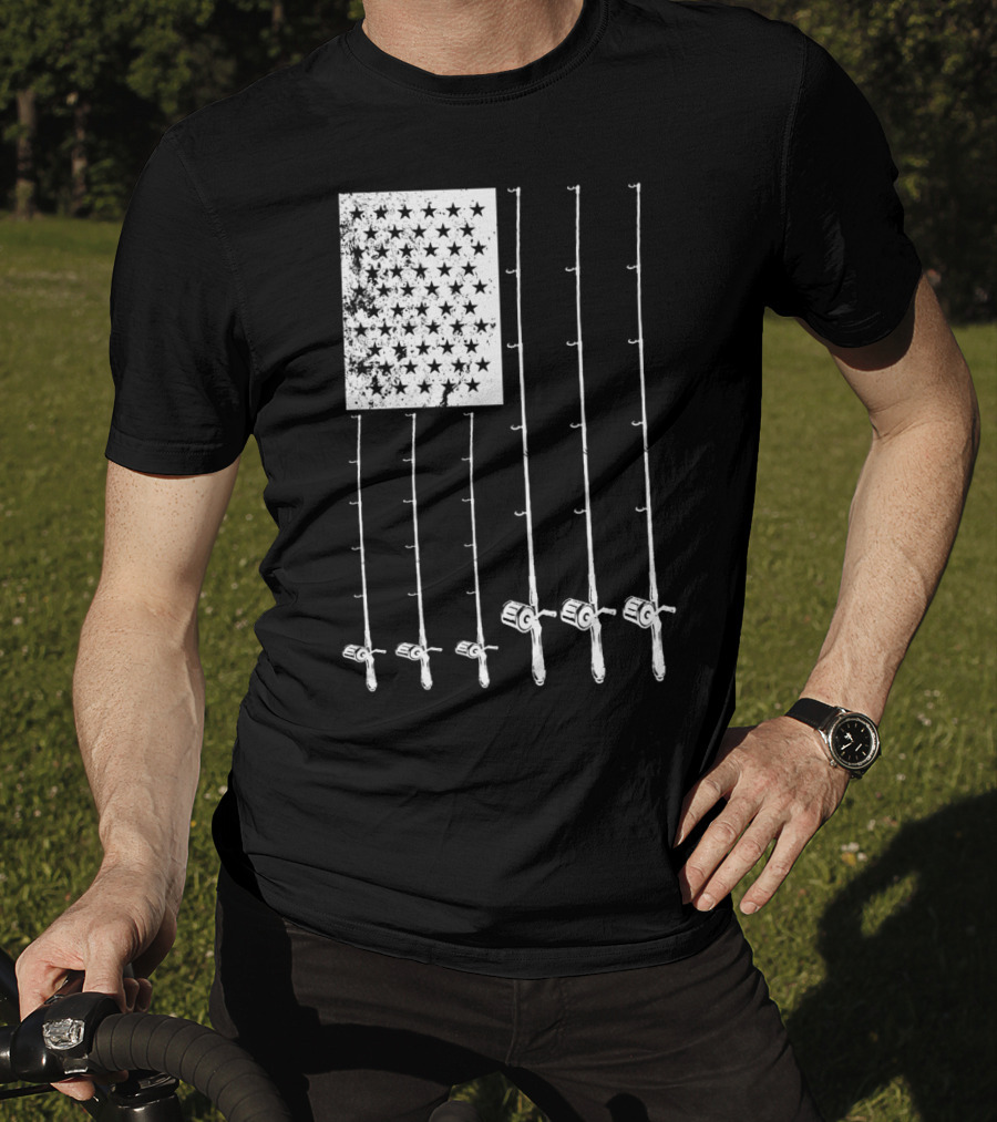 Fishing Rods American Flag Stars T-Shirt
