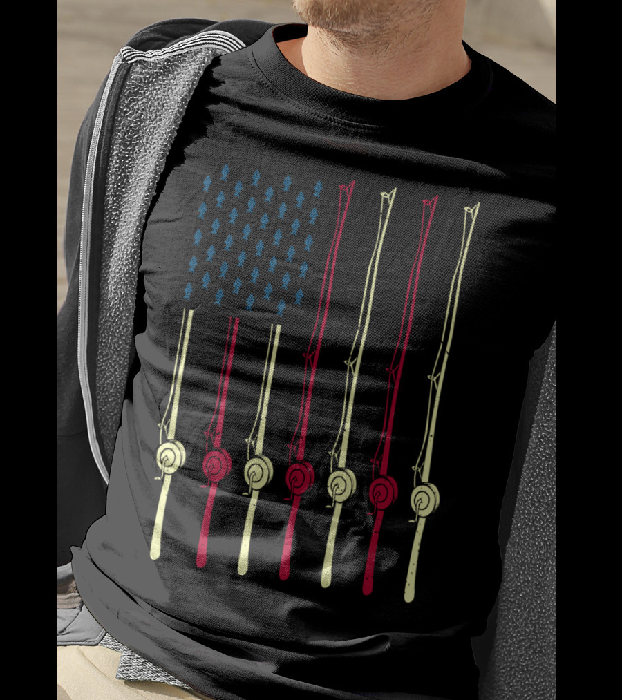 Fishing Poles American Flag Design For Fishing Lover T-Shirt