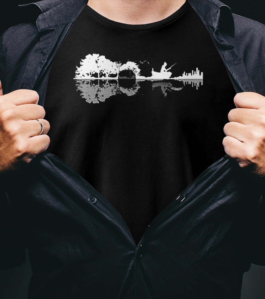 Fishing Shadow Guitar Reflection Scene T-Shirt