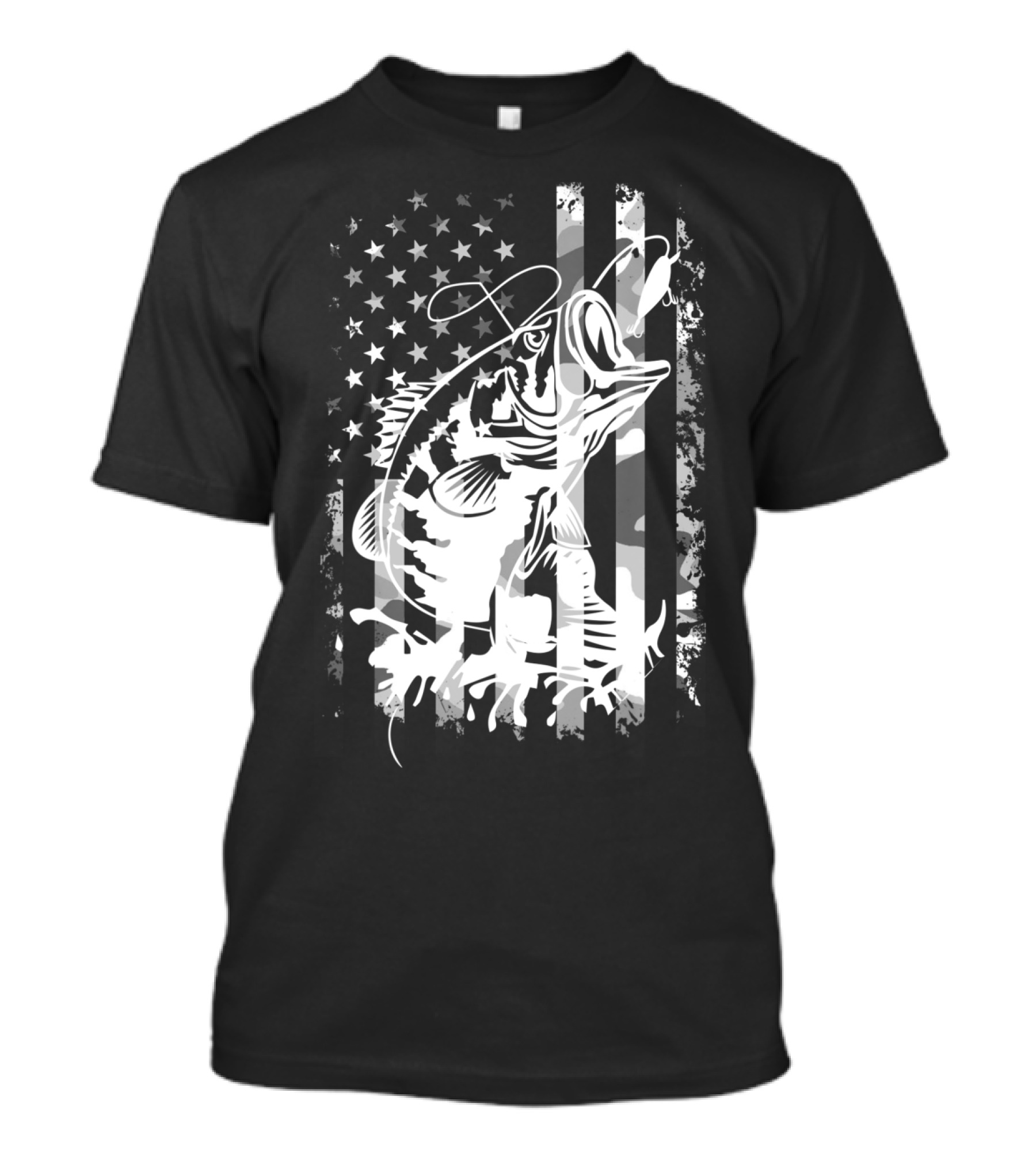 USA Flag Camouflage Bass Fishing T-Shirt
