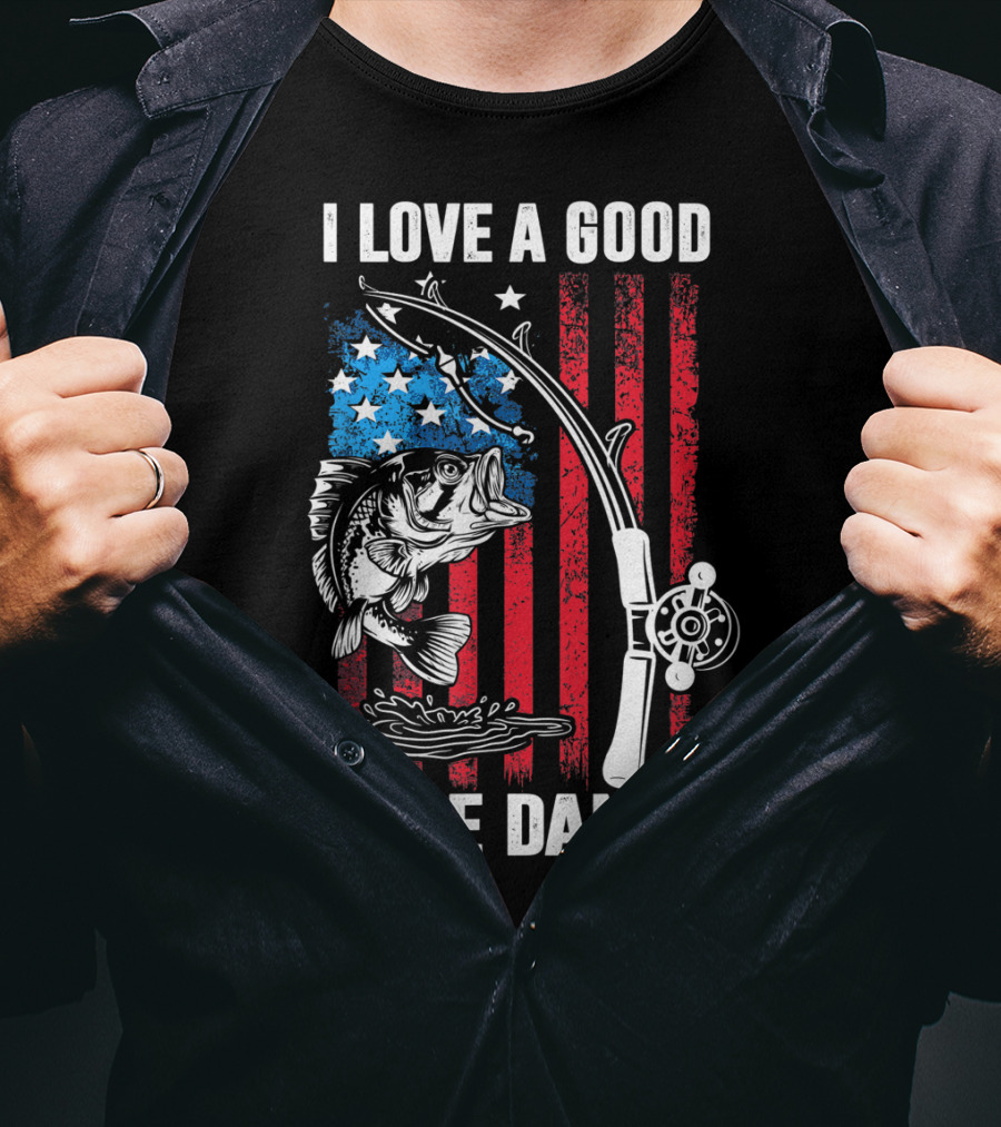 I Love A Good Pole Dance Funny Fishing Walleye Fish American Flag T-Shirt