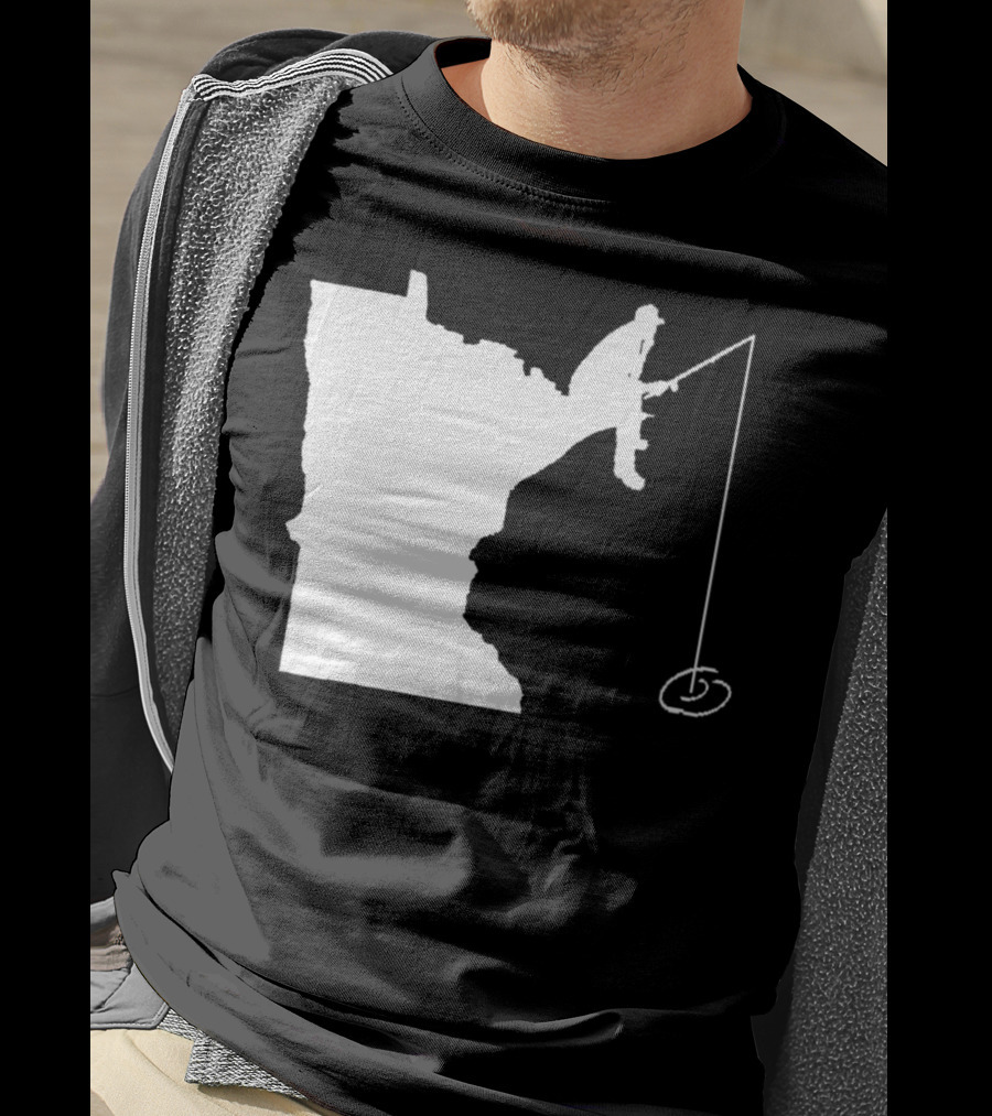 Minnesota Fisherman Fishing Silhouette In State Outline T-Shirt