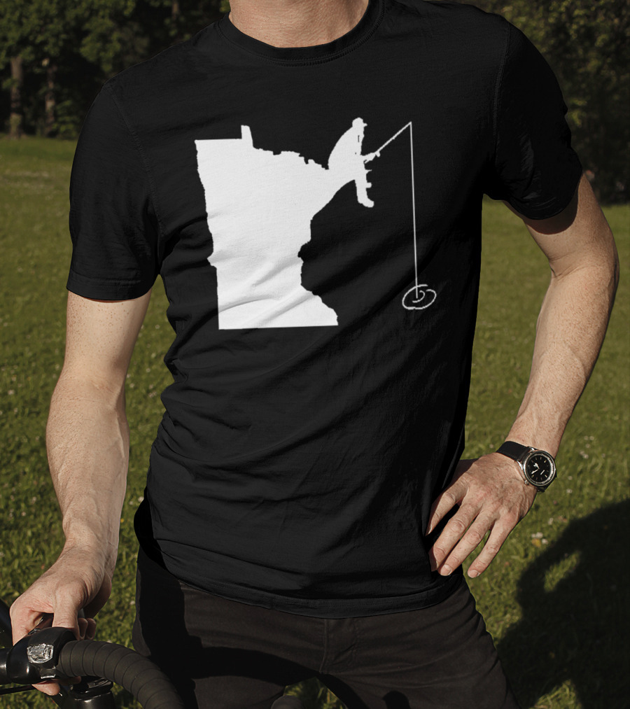 Minnesota Fisherman Fishing Silhouette In State Outline T-Shirt
