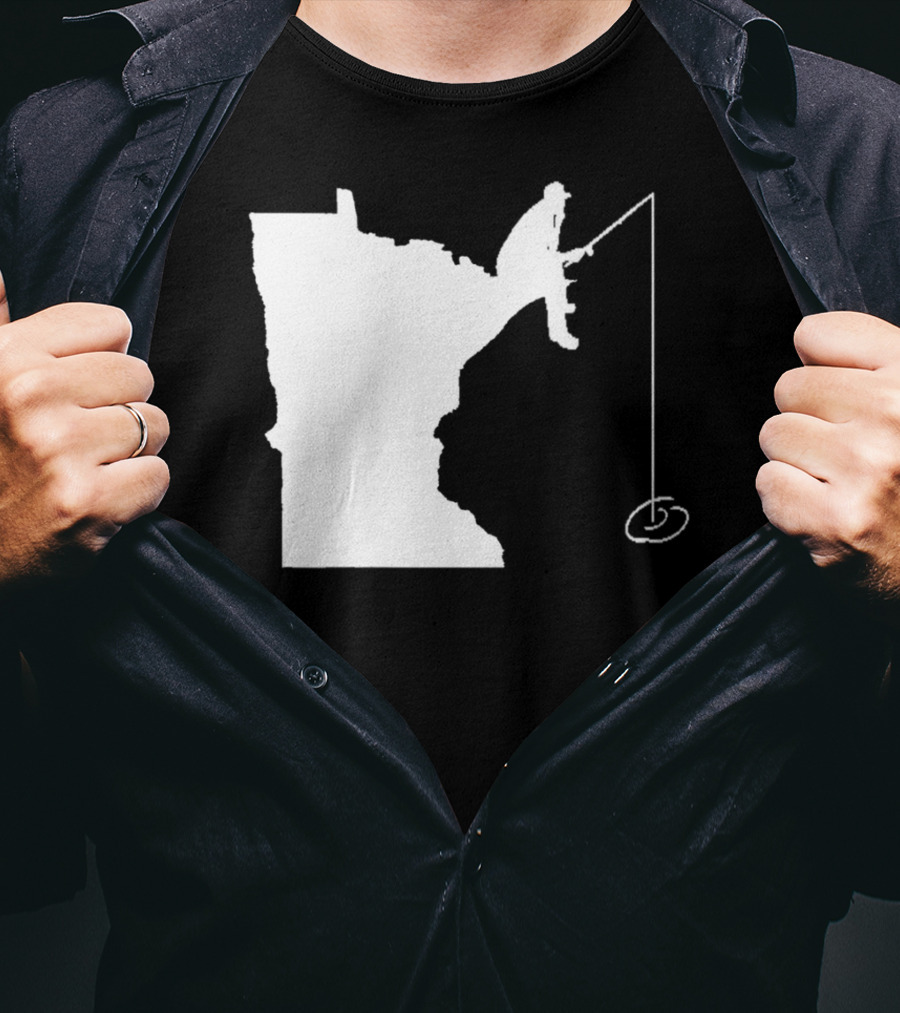 Minnesota Fisherman Fishing Silhouette In State Outline T-Shirt