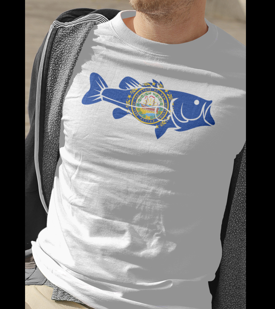 New Hampshire Large Mouth Bass Freshwater Dock Fishing State Seal Integration T-Shirt