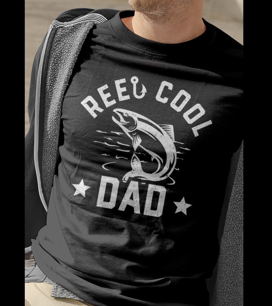 Reel Cool Dad Fishing Humor Hook And Fish Star T-Shirt