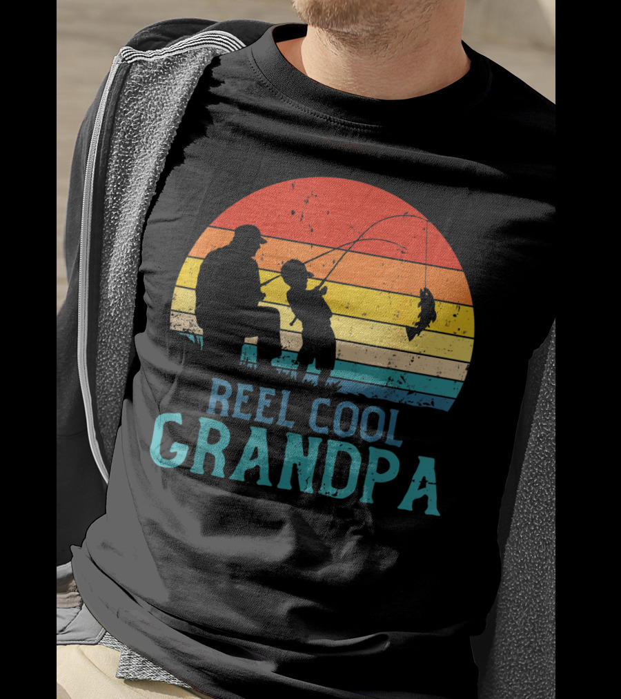Reel Cool Grandpa Fishing Sunset T-Shirt