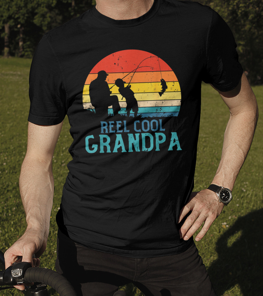 Reel Cool Grandpa Fishing Sunset T-Shirt