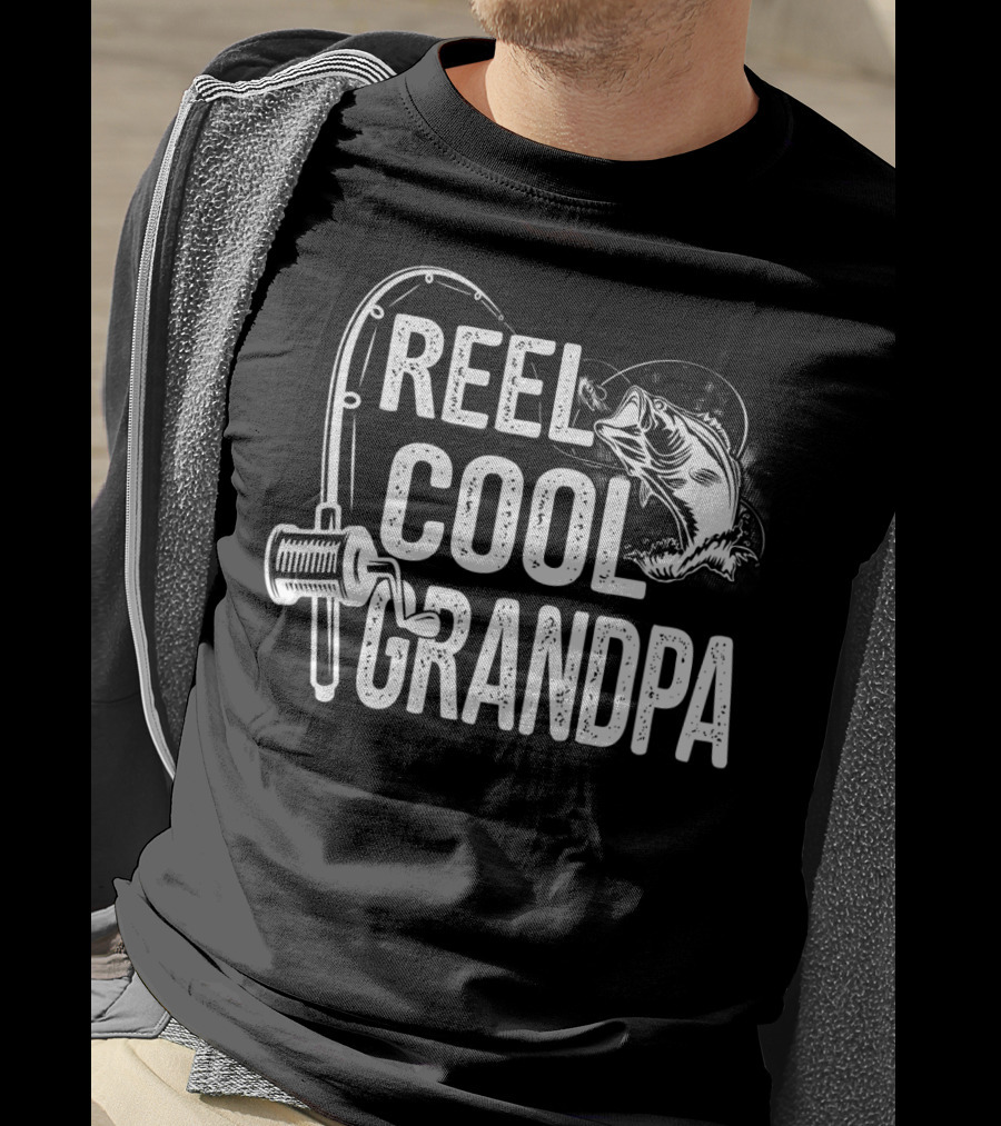 Reel Cool Grandpa Fishing Enthusiast With Fishing Rod And Fish T-Shirt