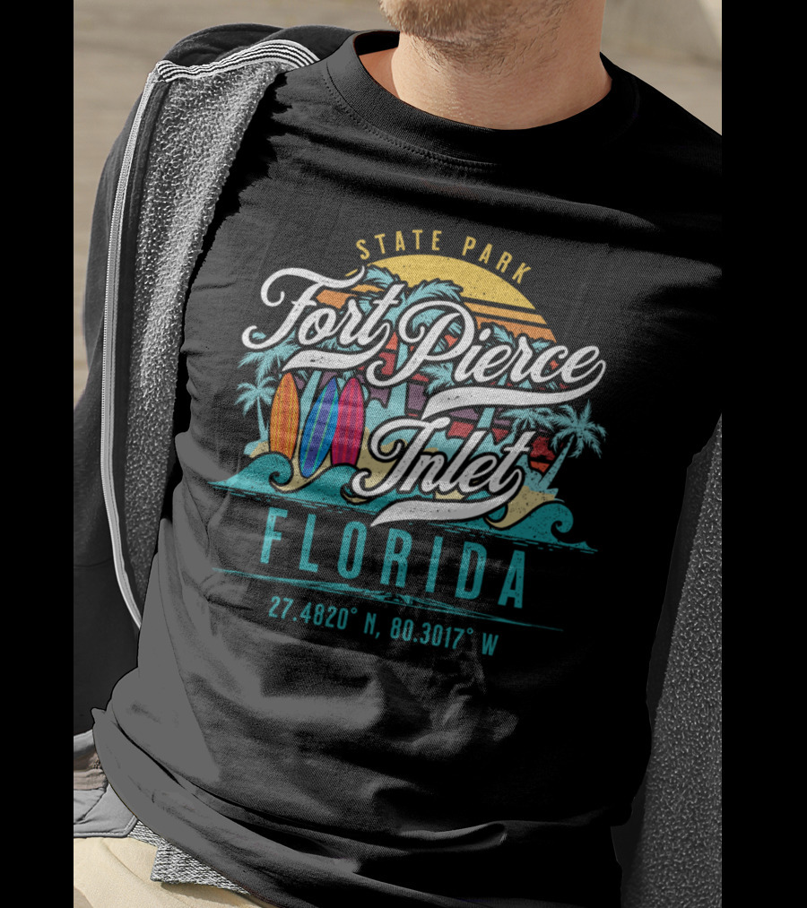 Fort Pierce Inlet State Park Surfing And Fishing Florida Coordinates T-Shirt