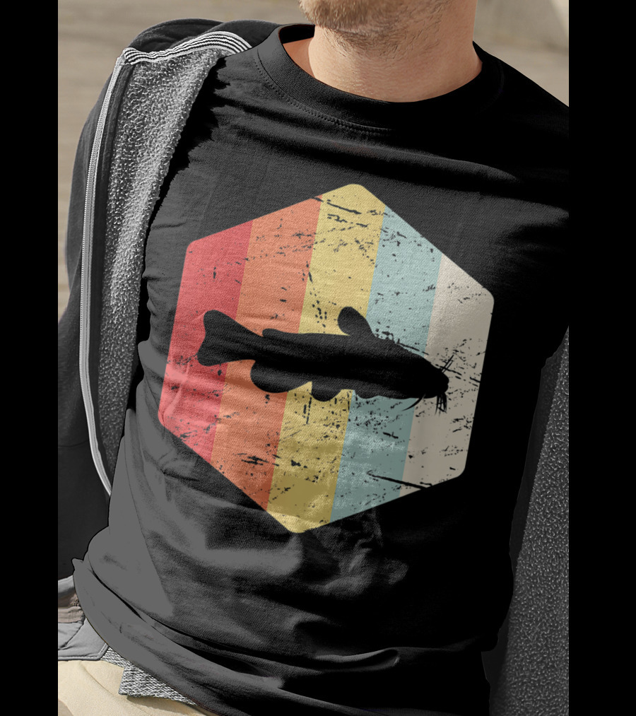 Retro Vintage Catfish Fresh Water Fish Fishing Stripes T-Shirt