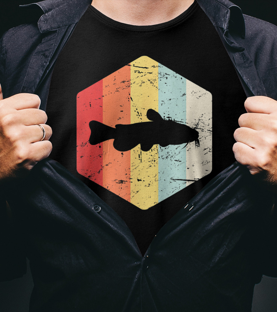 Retro Vintage Catfish Fresh Water Fish Fishing Stripes T-Shirt