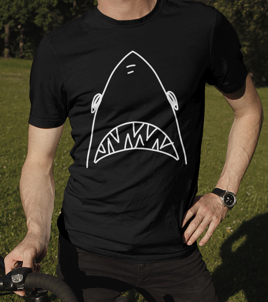 Shark Head Bite Funny Scary Drawing For Fishing Lovers T-Shirt