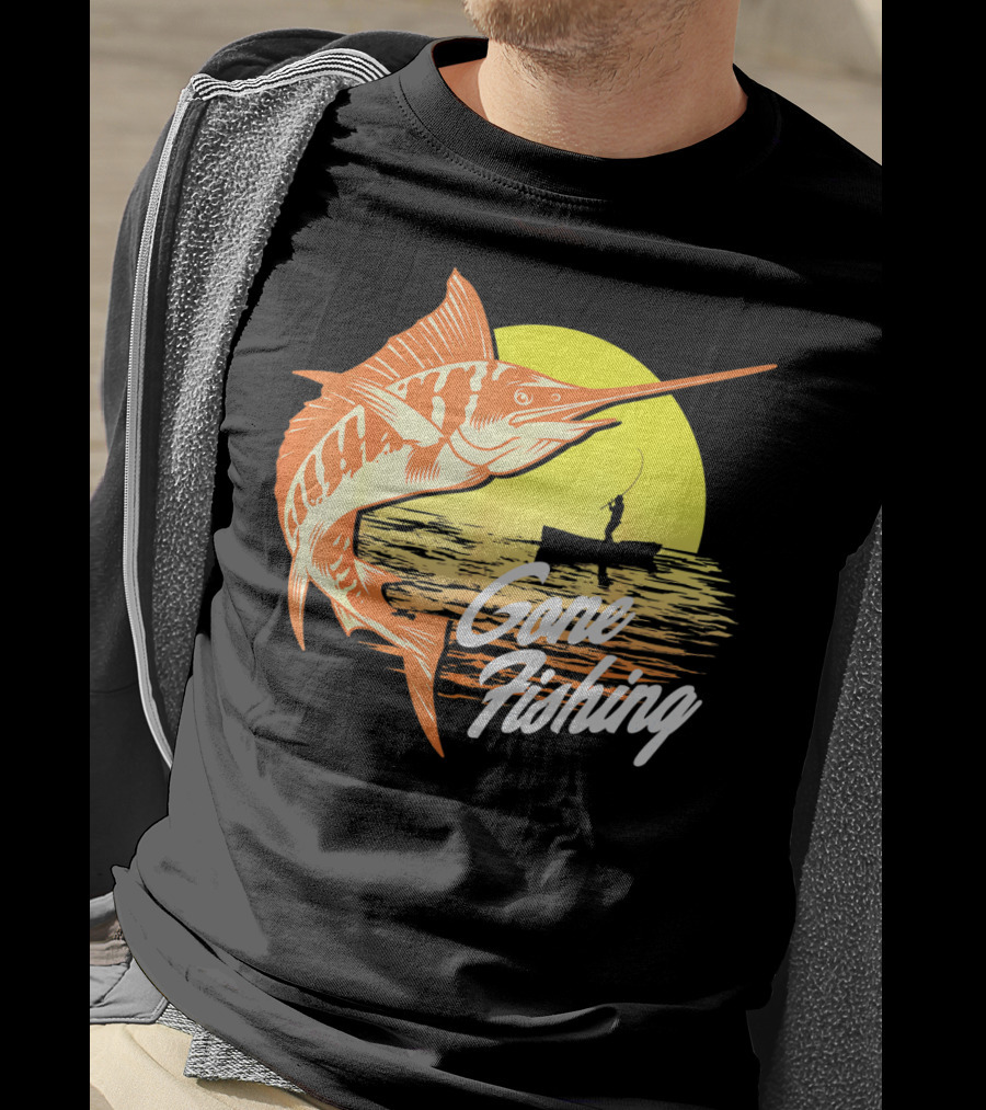 Gone Fishing Swordfish Sunrise Fishing Scene T-Shirt