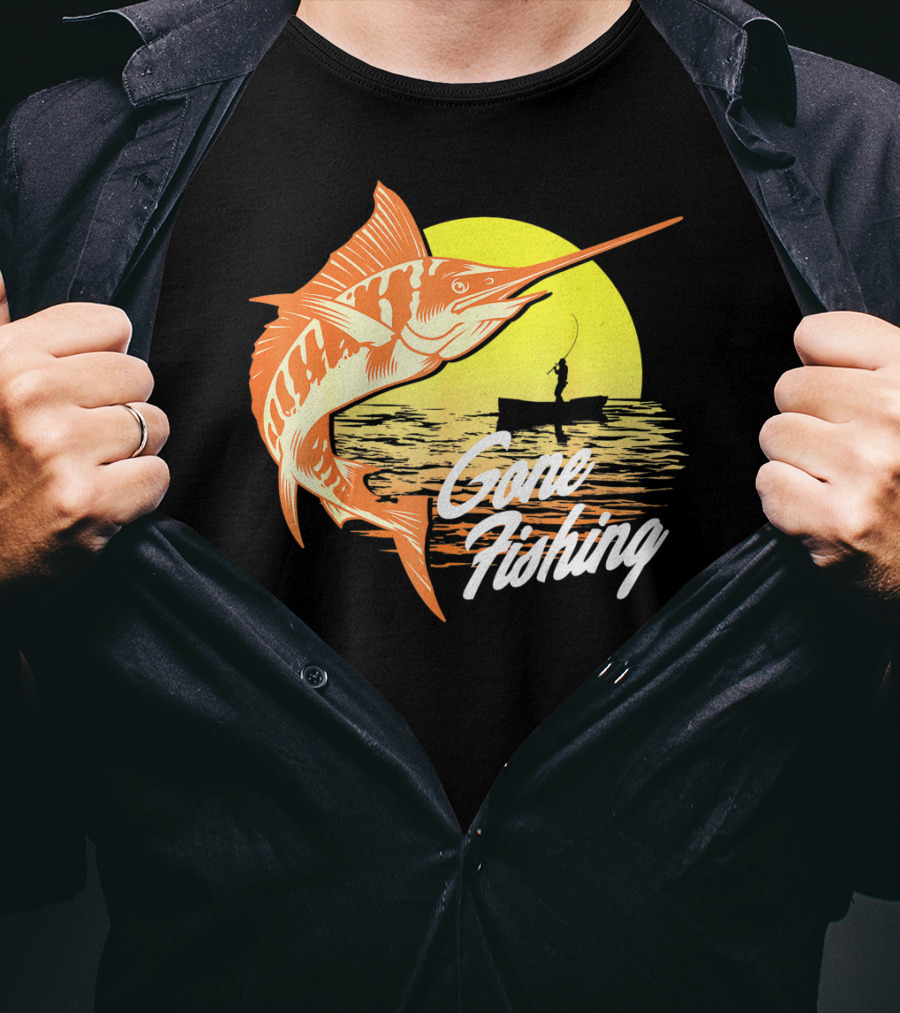 Gone Fishing Swordfish Sunrise Fishing Scene T-Shirt