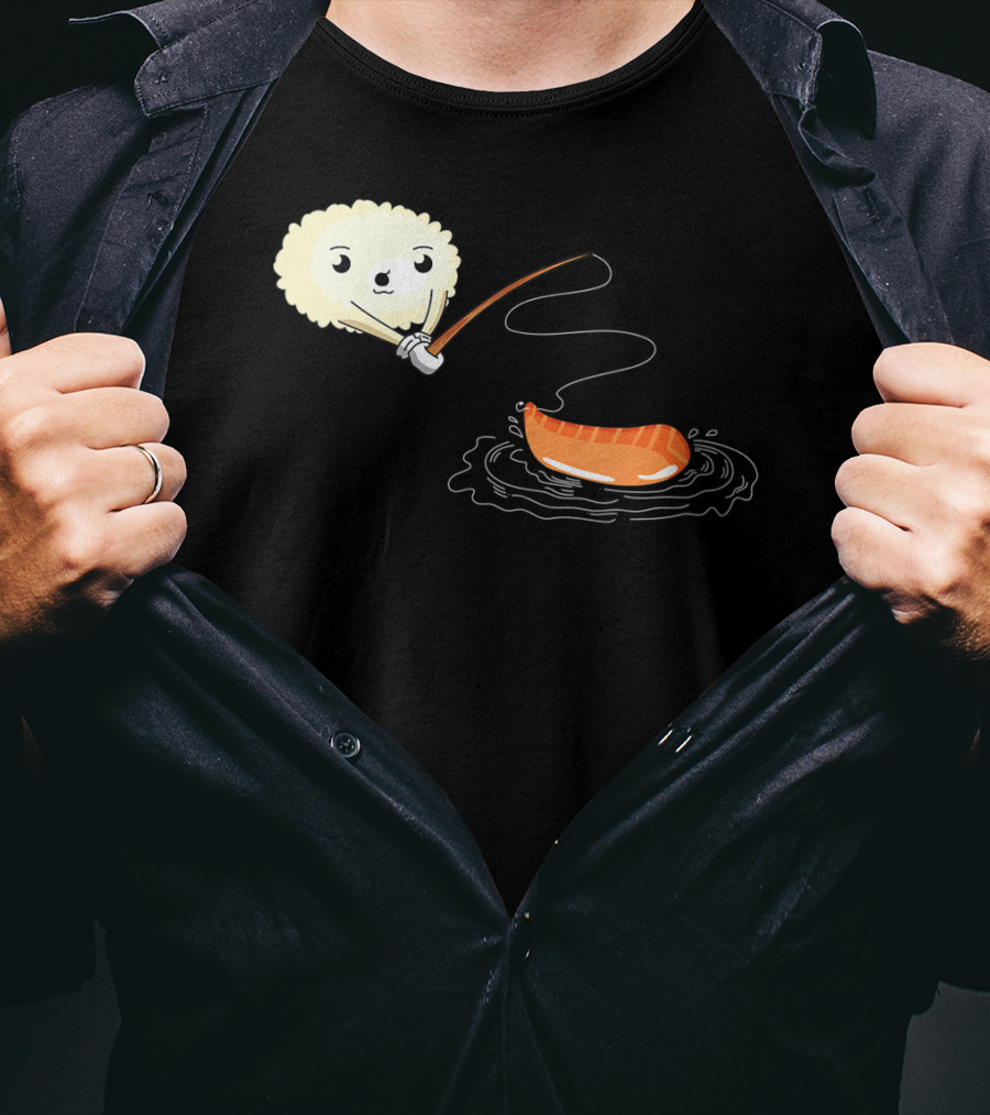 Kawaii Sushi Fishing Cute Japanese Food Lover Fishing Lover Playful Salmon Anime T-Shirt