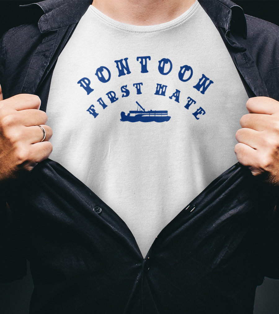 Pontoon First Mate Funny Lake Boat Sailing Fishing 2 Blue T-Shirt