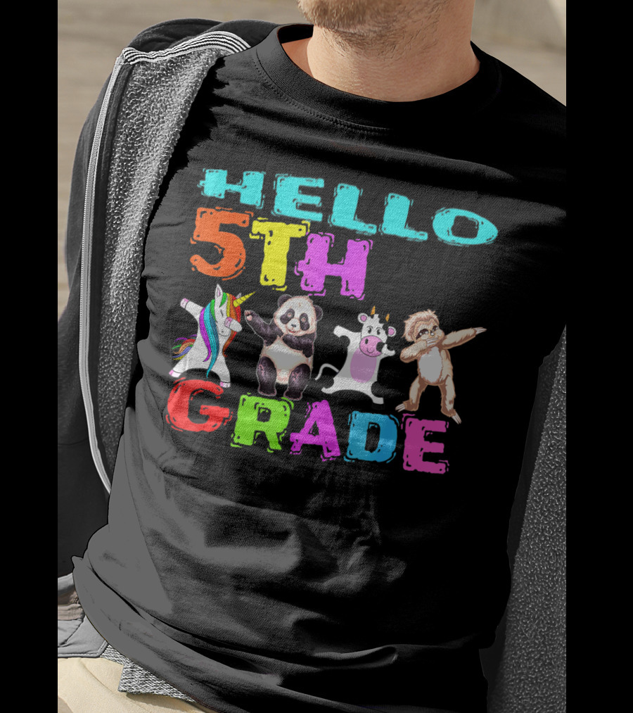Hello 5th Grade Unicorn Panda Cow Sloth Team First Day T-Shirt