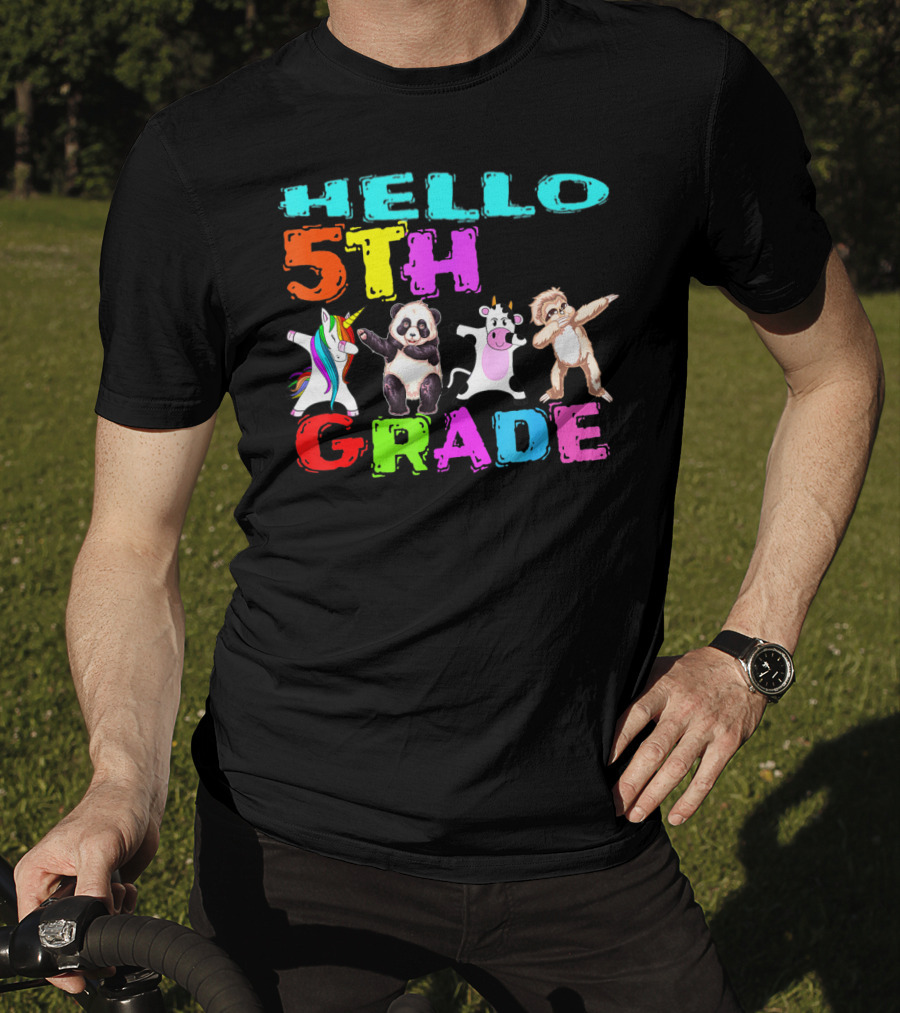 Hello 5th Grade Unicorn Panda Cow Sloth Team First Day T-Shirt