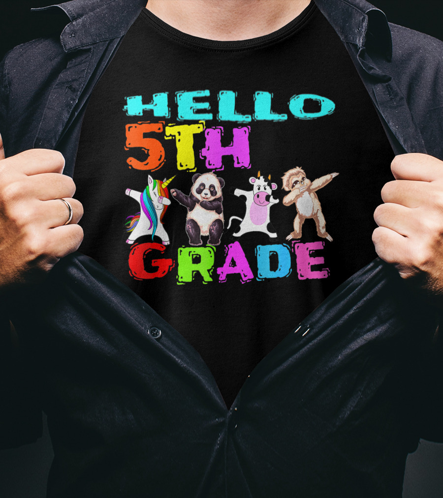 Hello 5th Grade Unicorn Panda Cow Sloth Team First Day T-Shirt