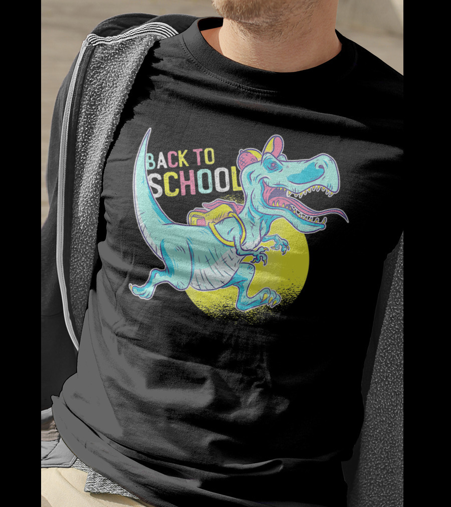 Back To School T-Rex Dinosaur With Backpack And Cap T-Shirt