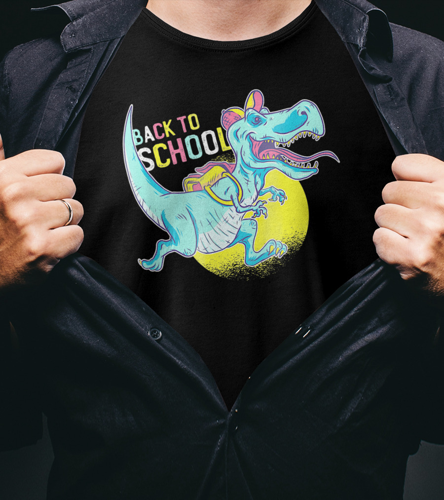 Back To School T-Rex Dinosaur With Backpack And Cap T-Shirt