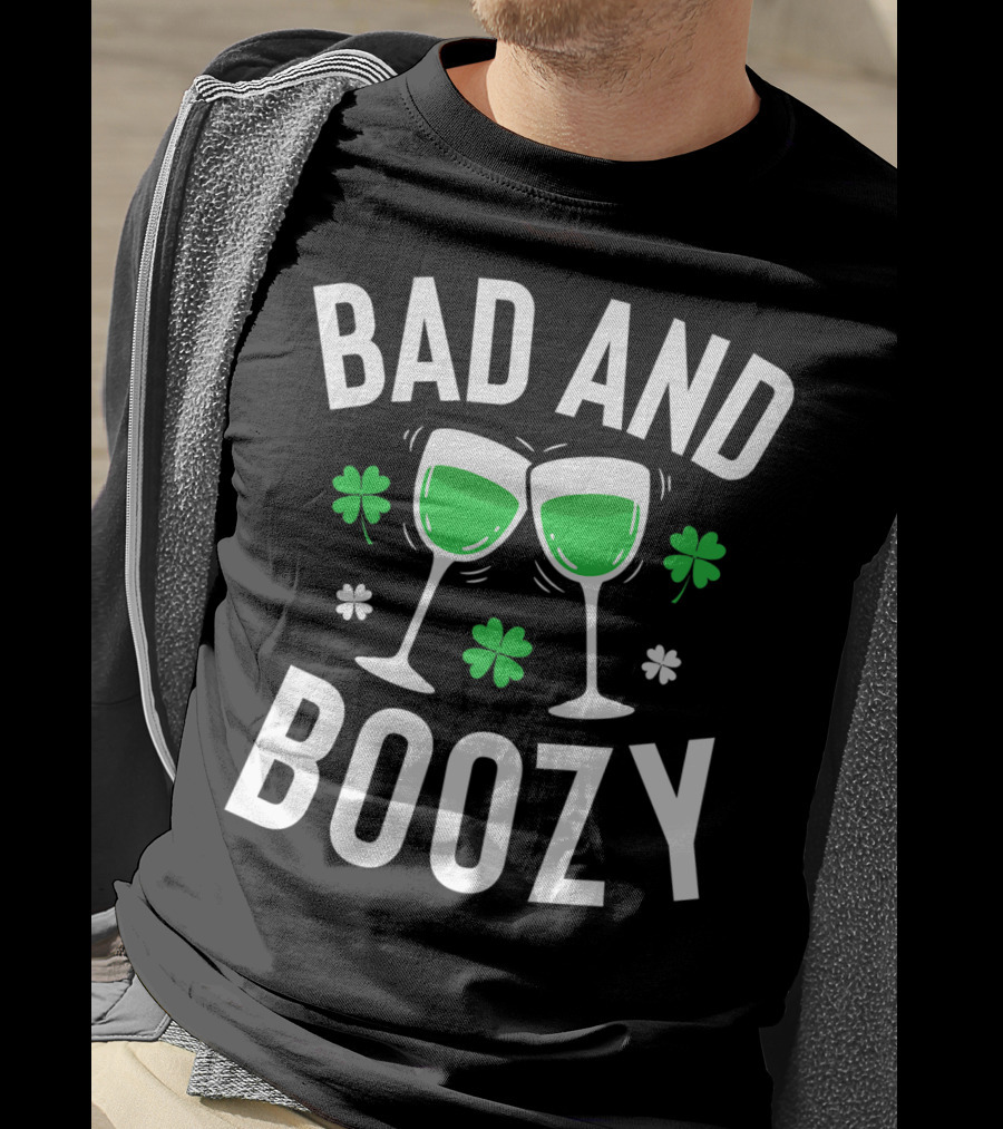 Bad And Boozy St Patricks Day Clover Toasting Glasses T-Shirt