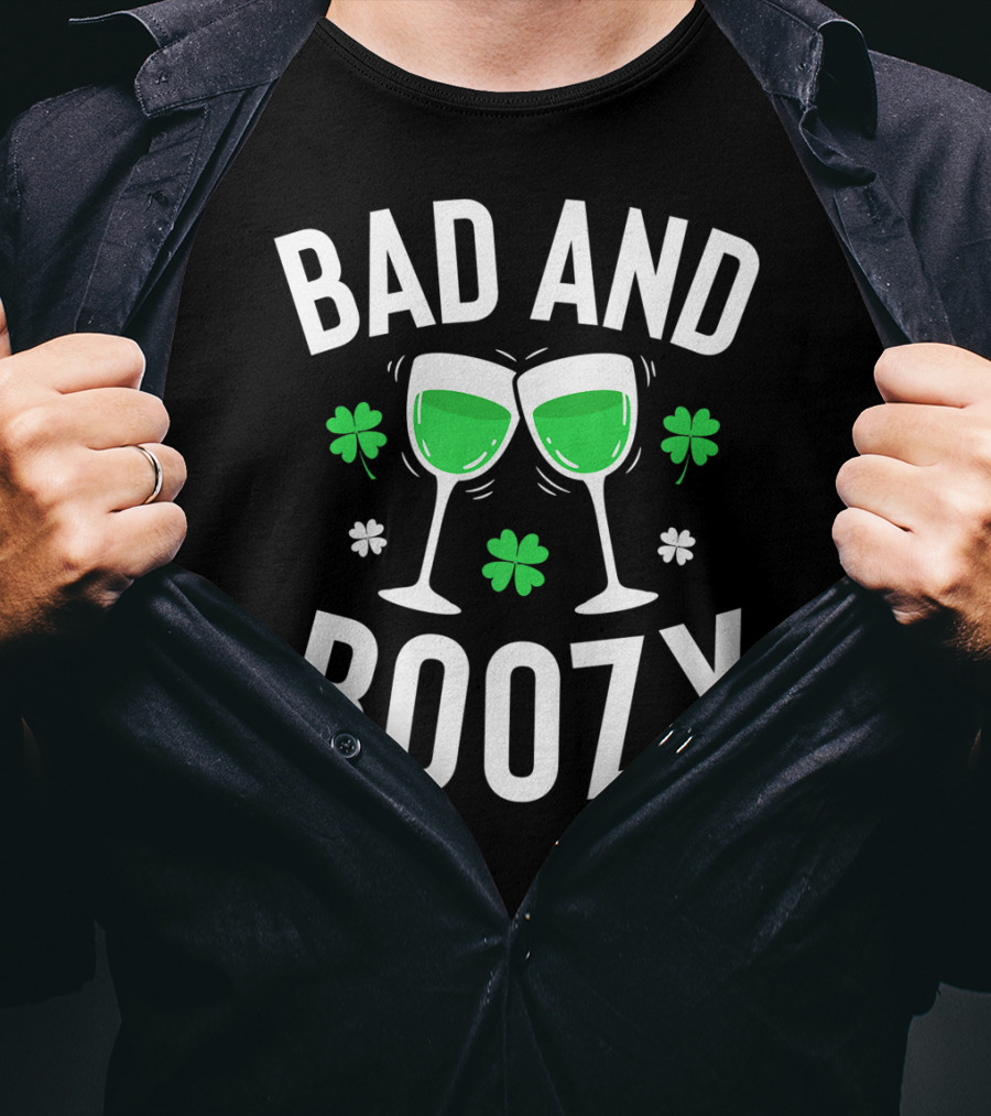 Bad And Boozy St Patricks Day Clover Toasting Glasses T-Shirt