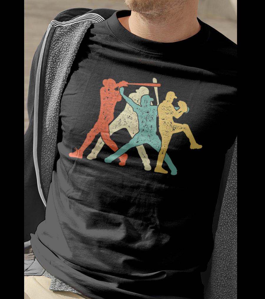 Vintage Baseball Trio Catcher Pitcher Batter T-Shirt
