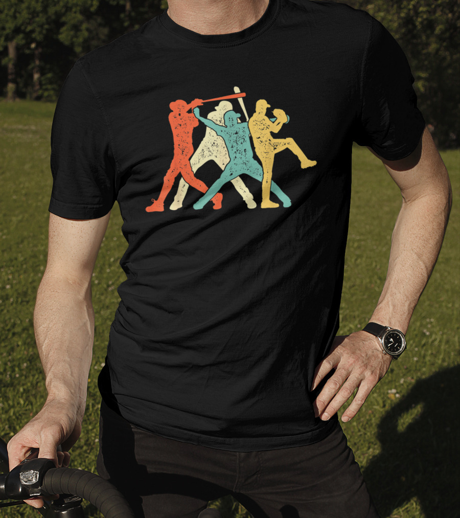 Vintage Baseball Trio Catcher Pitcher Batter T-Shirt