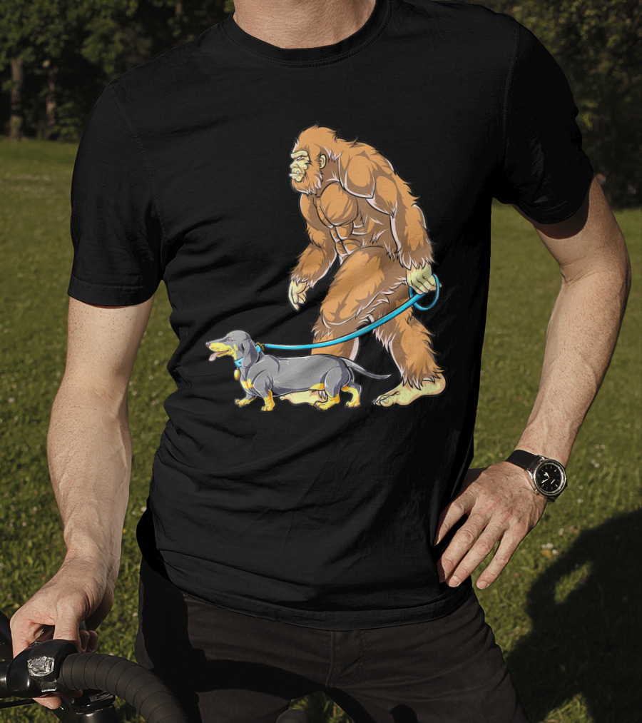 Bigfoot Sasquatch Walking Dachshund Dog T-Shirt