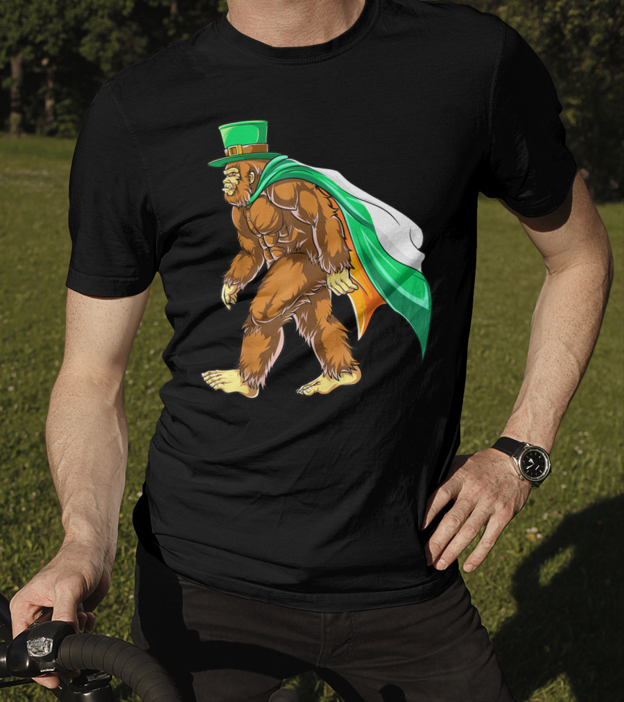 Bigfoot St Patricks Day Boys Leprechaun Irish Flag Sasquatch T-Shirt