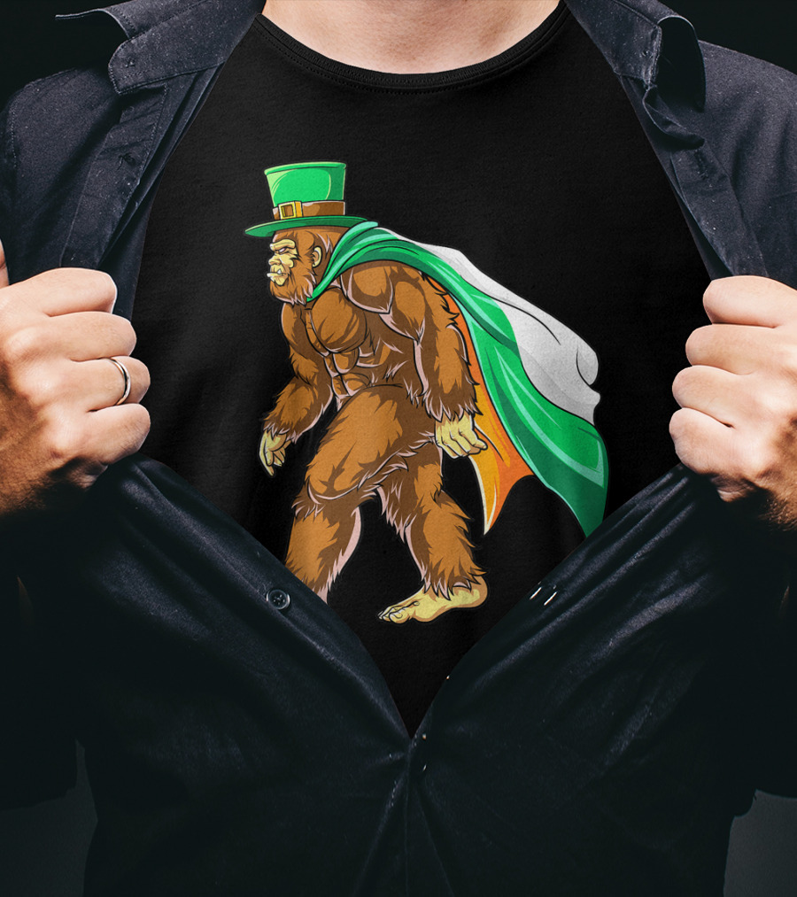 Bigfoot St Patricks Day Boys Leprechaun Irish Flag Sasquatch T-Shirt