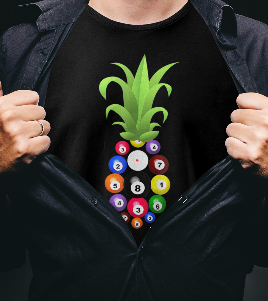 Billiards Pineapple Eight Ball Hawaiian Aloha Beach Hawaii Pool Balls Fruit Fusion T-Shirt
