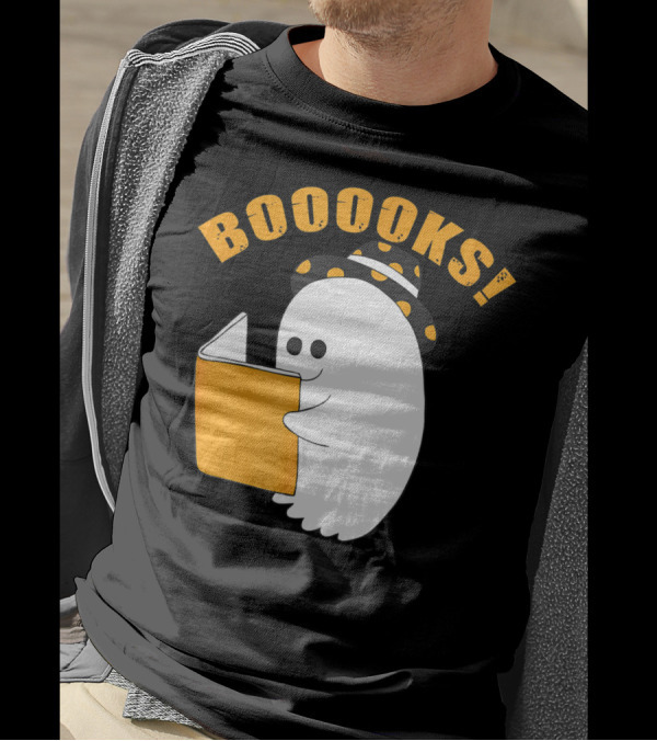Booooks Cute Ghost Halloween Library Reading Books T-Shirt