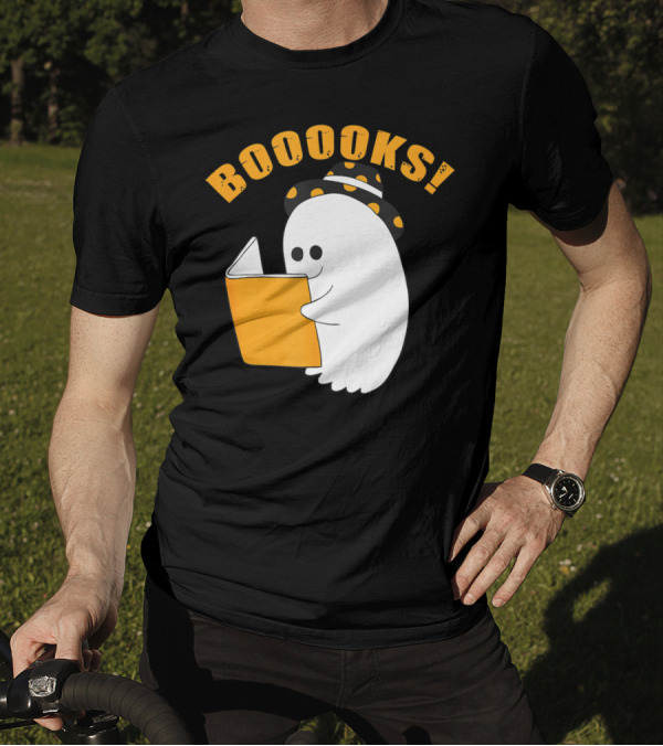 Booooks Cute Ghost Halloween Library Reading Books T-Shirt