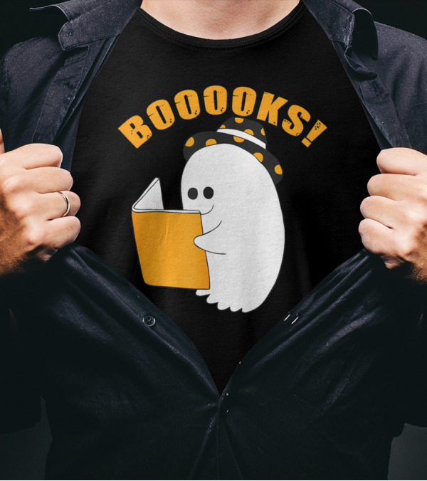 Booooks Cute Ghost Halloween Library Reading Books T-Shirt
