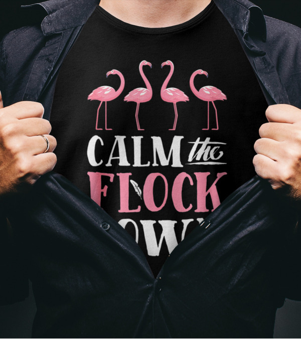 Calm The Flock Down Funny Pink Flamingo Bird Lovers Summer T-Shirt