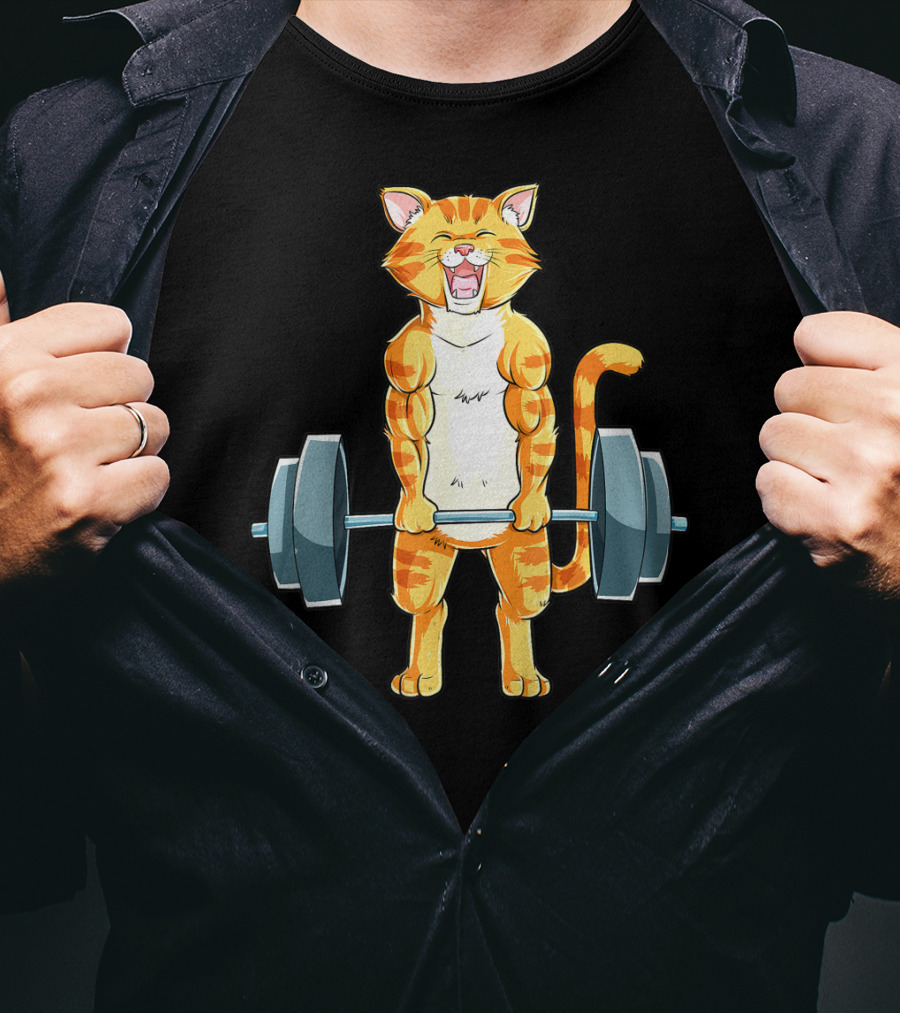 Cat Powerlifting Deadlift Gym Lifting Weights T-Shirt