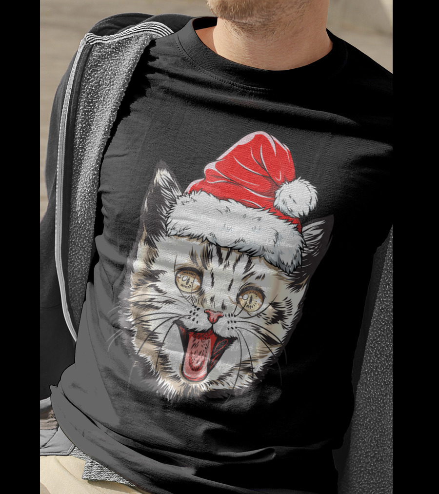 Festive Cat Santa Holiday Cheer T-Shirt