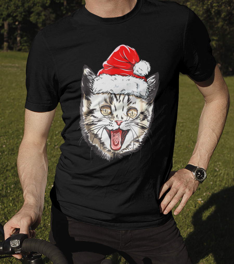 Festive Cat Santa Holiday Cheer T-Shirt