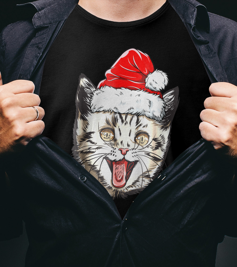 Festive Cat Santa Holiday Cheer T-Shirt